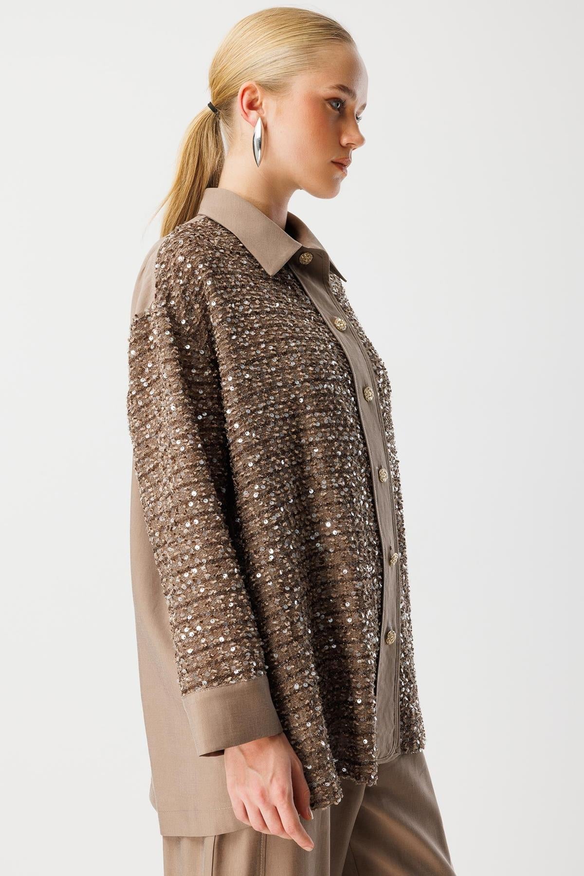 Pul Payet İşlemeli Gömlek Pantolon Takım