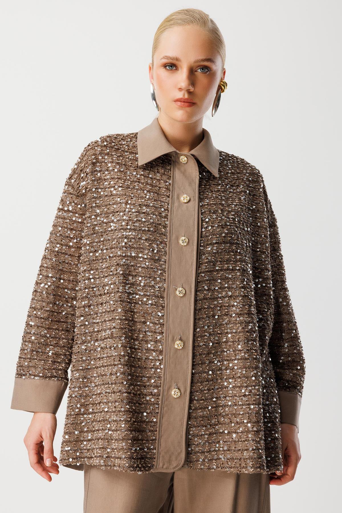 Pul Payet İşlemeli Gömlek Pantolon Takım