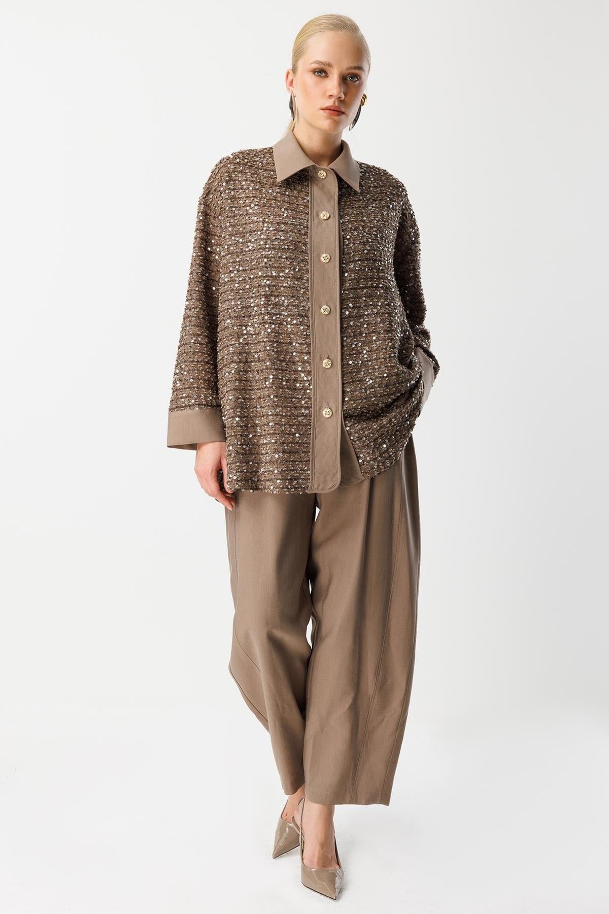 Pul Payet İşlemeli Gömlek Pantolon Takım