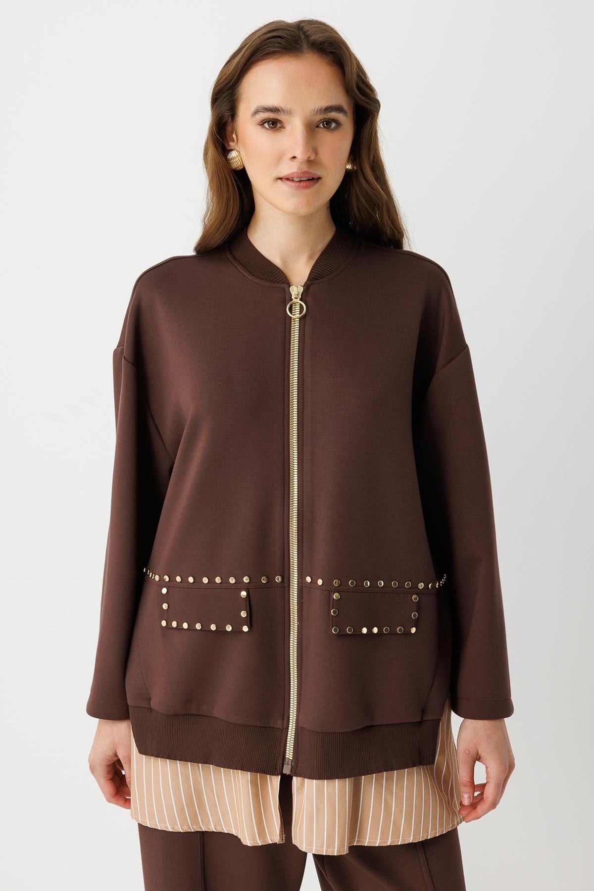 Zımba Detaylı Fermuarlı Ceket Ve Pantolon Takım