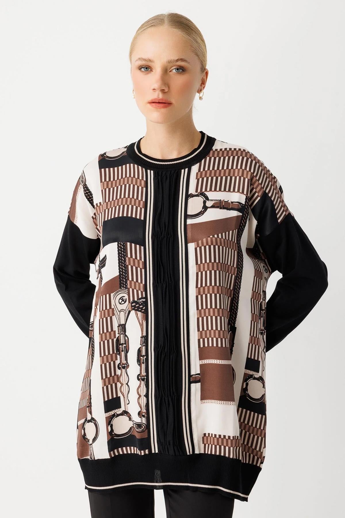 Sıfır Yaka Desenli Tunik