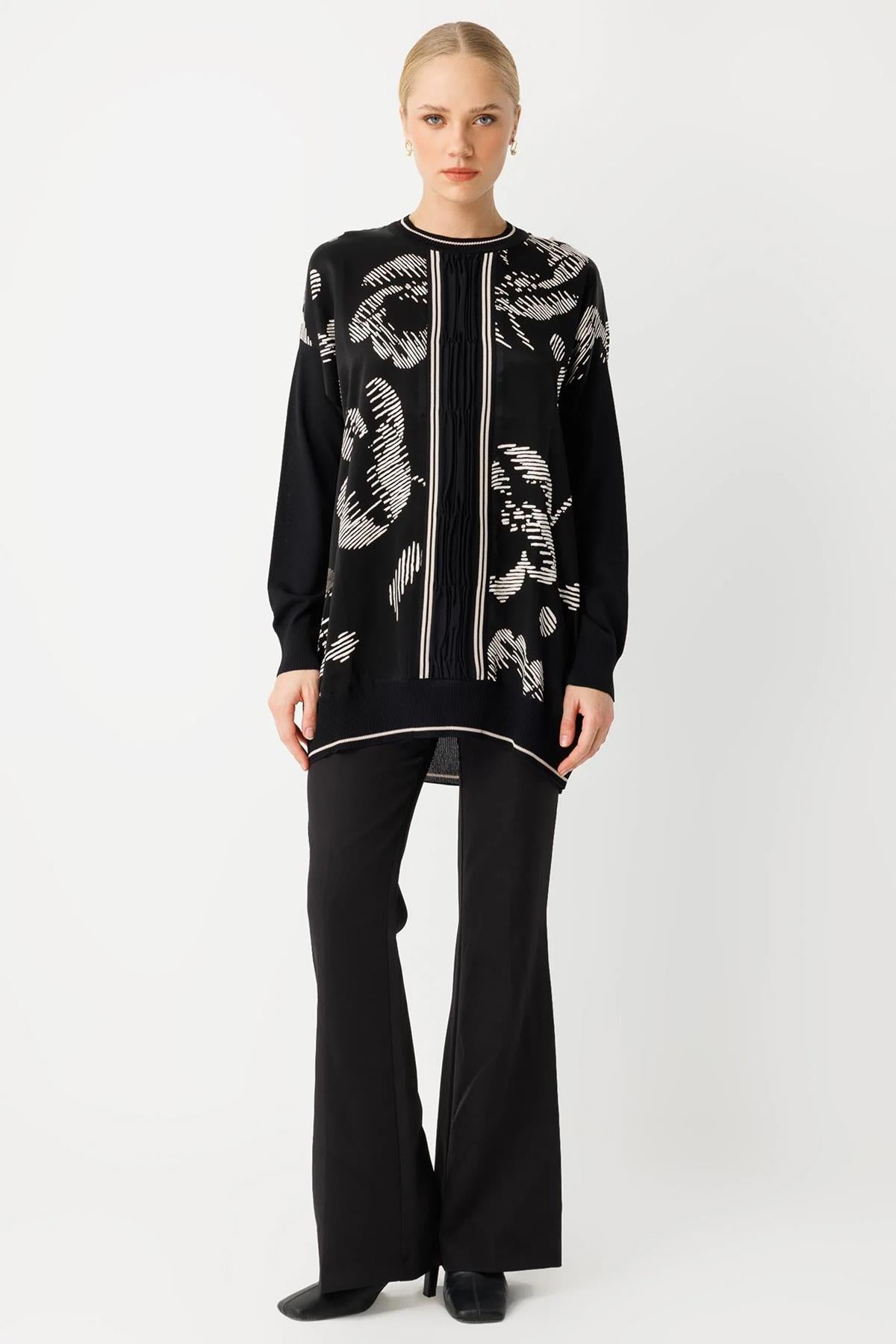 Sıfır Yaka Desenli Tunik