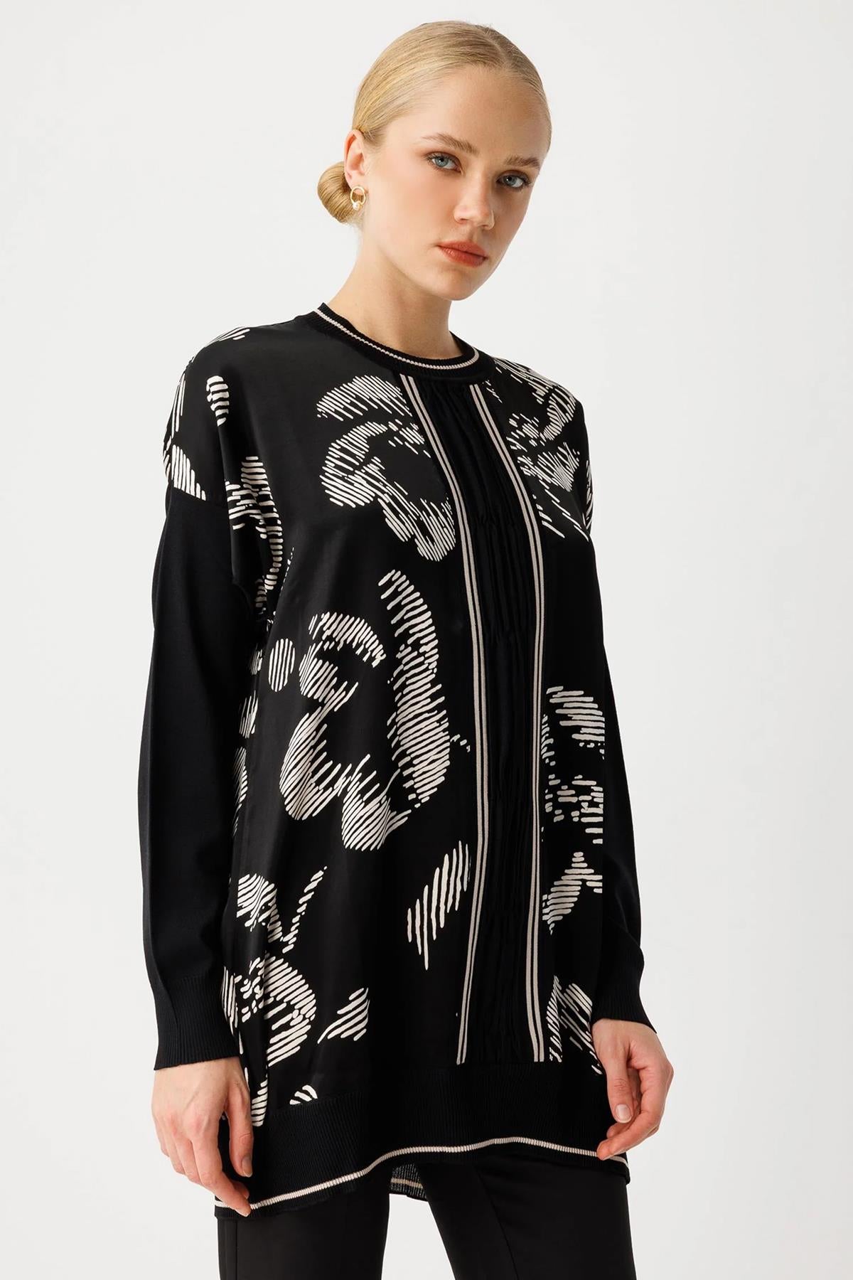 Sıfır Yaka Desenli Tunik