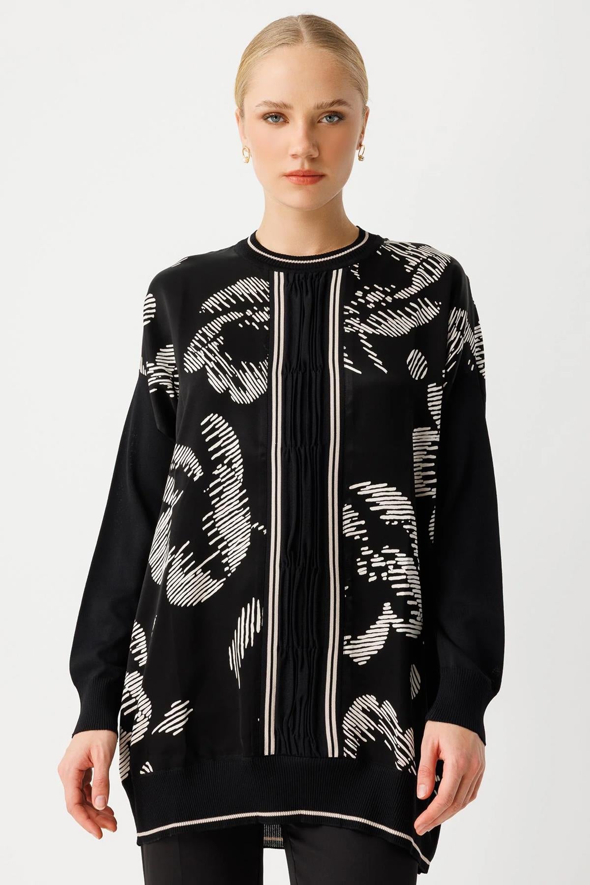 Sıfır Yaka Desenli Tunik