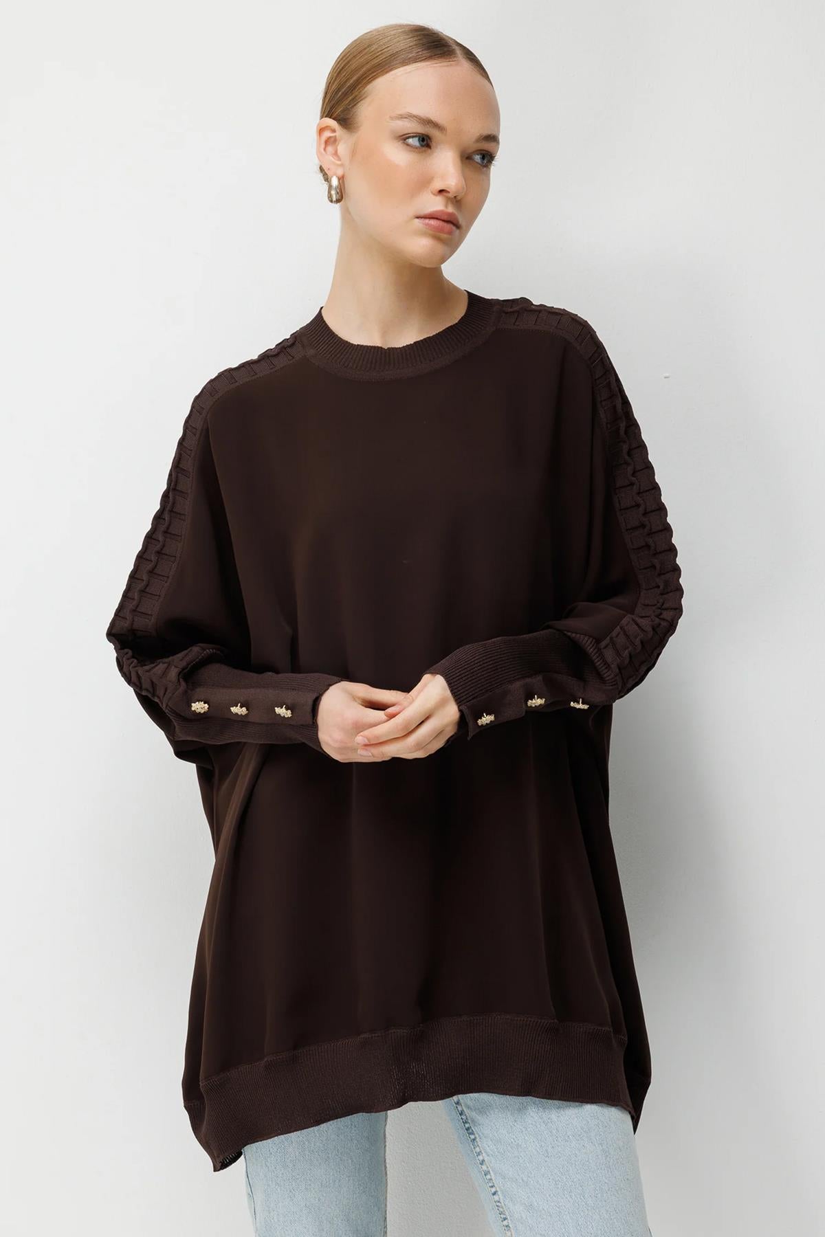 Örgü Kol Detaylı Oversize Tunik