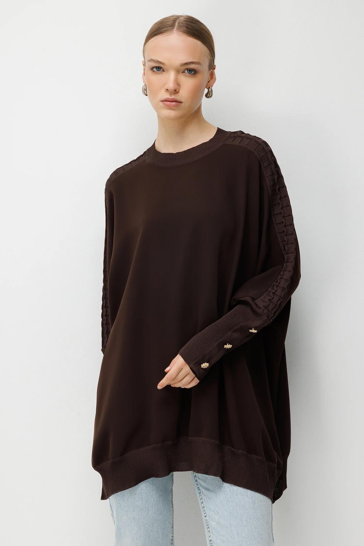 Örgü Kol Detaylı Oversize Tunik