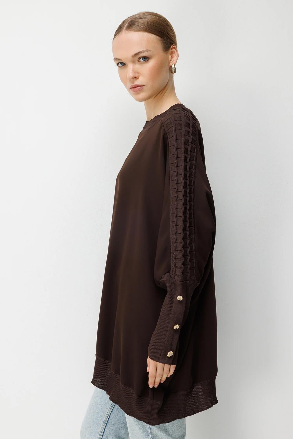 Örgü Kol Detaylı Oversize Tunik
