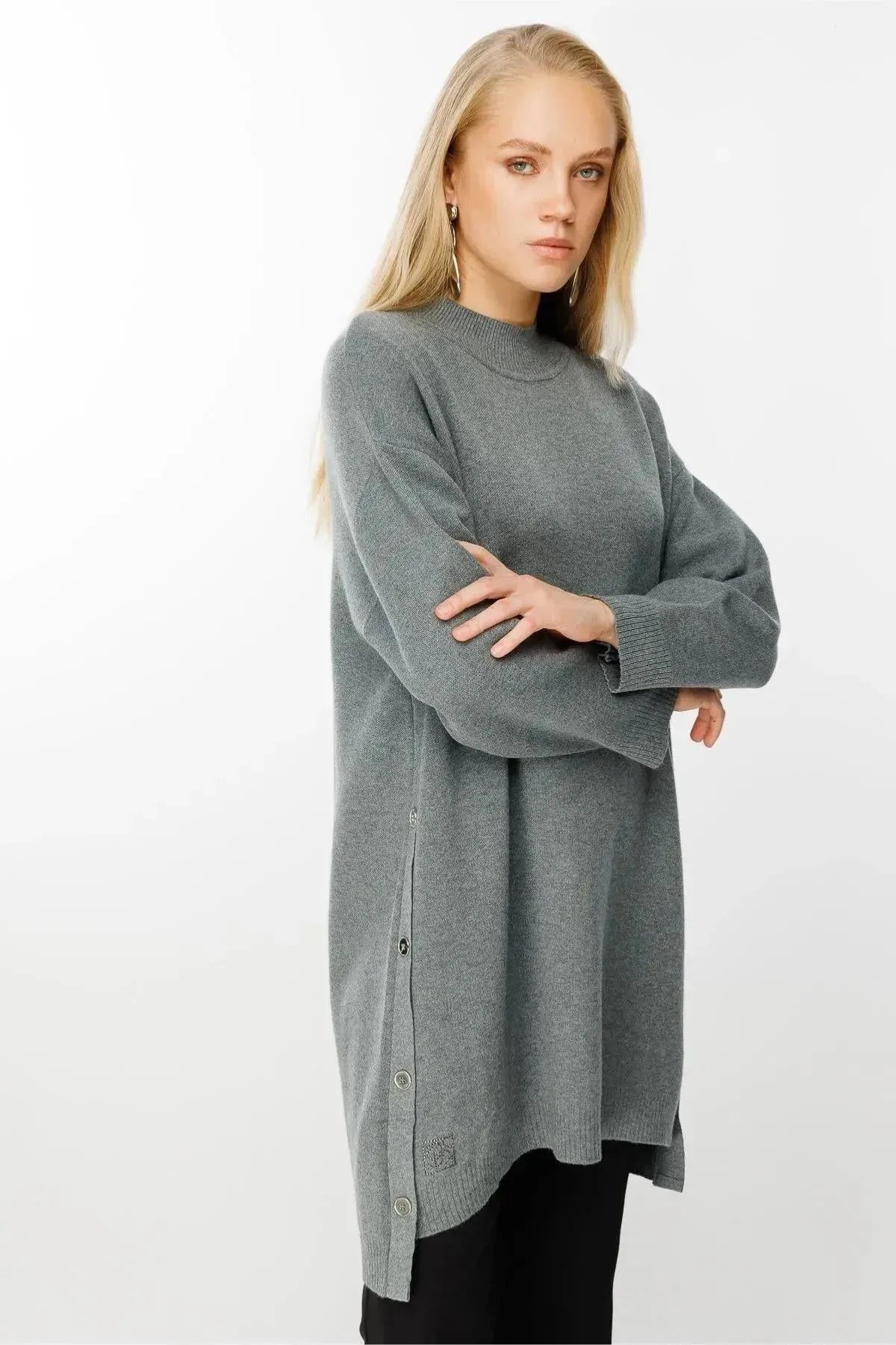 Knitted Tunic with Side Buttons