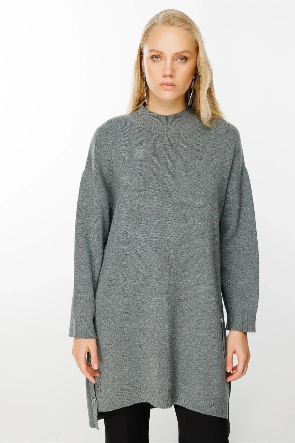 Knitted Tunic with Side Buttons