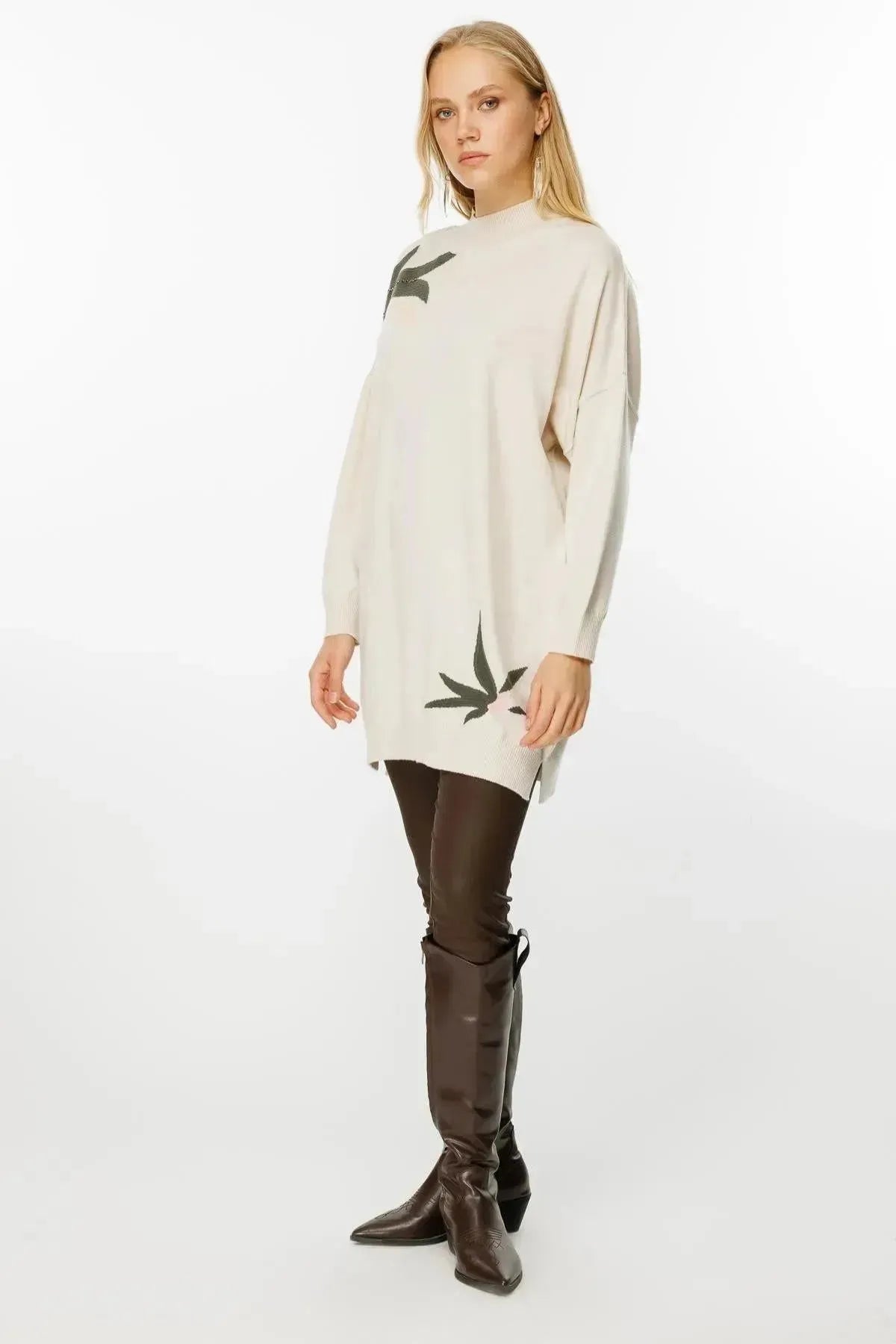Leaf Patterned Knit Tunic