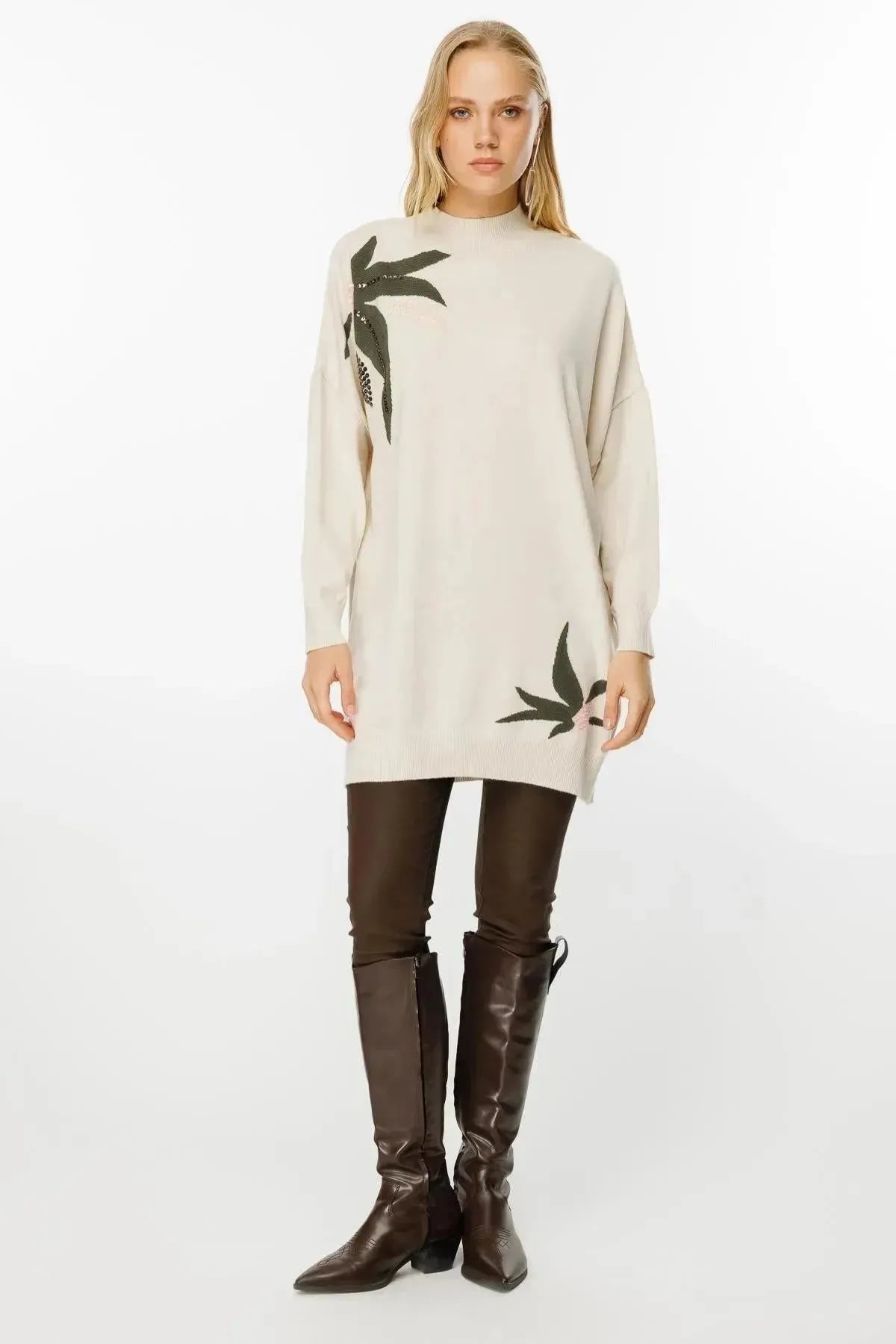 Leaf Patterned Knit Tunic