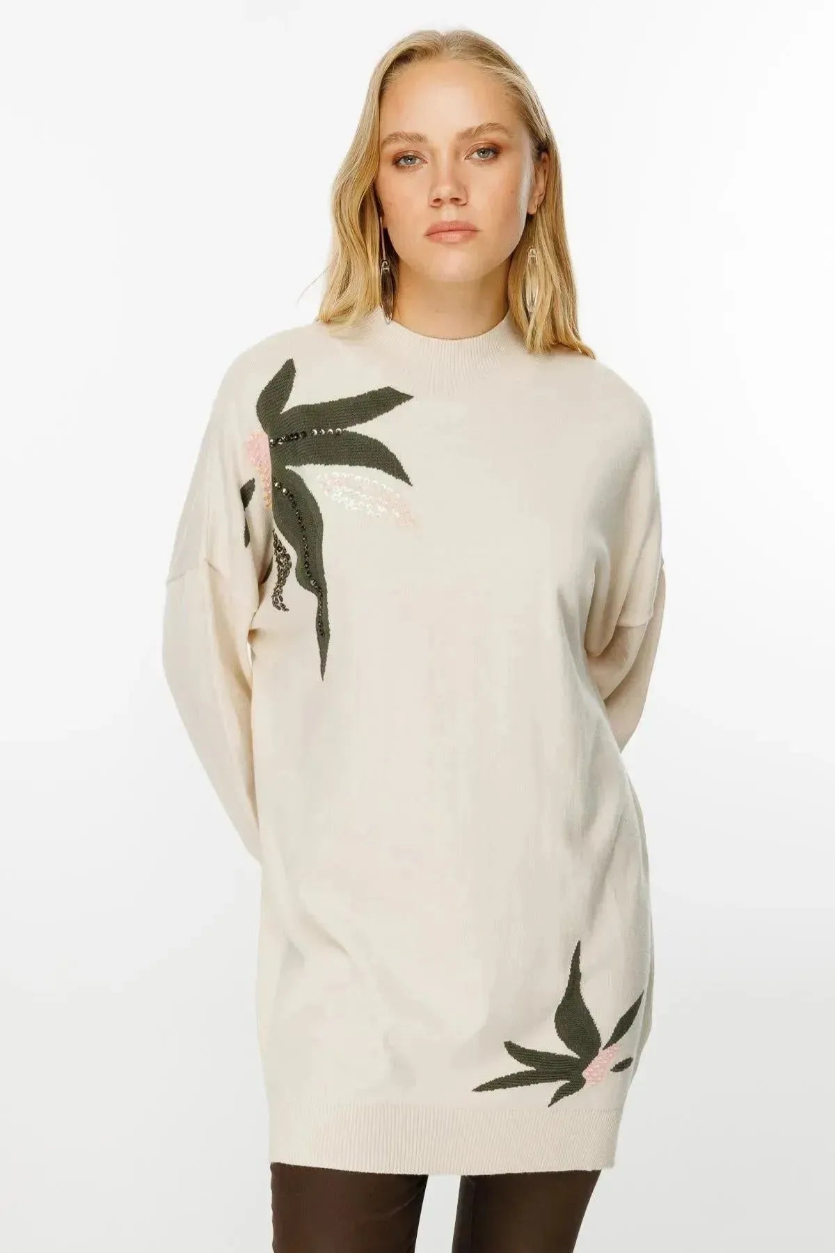 Leaf Patterned Knit Tunic