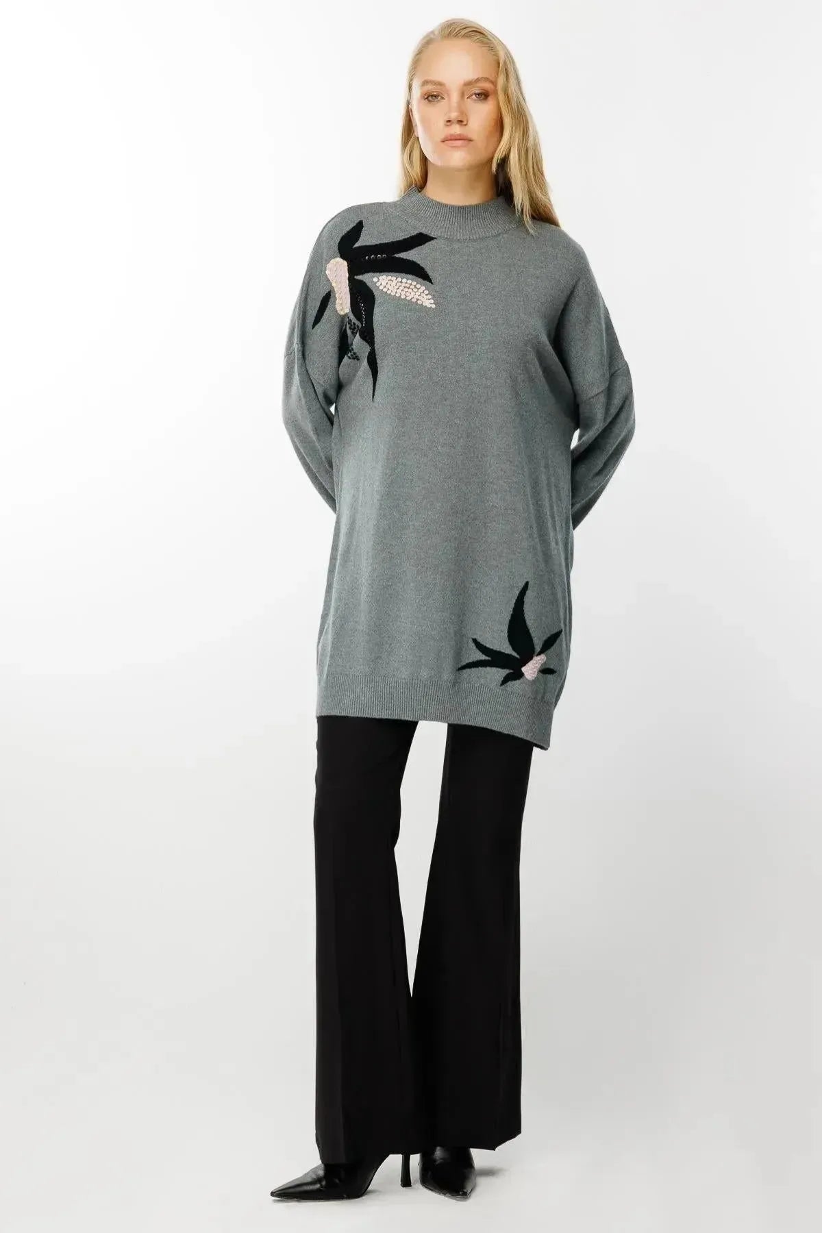Leaf Patterned Knit Tunic