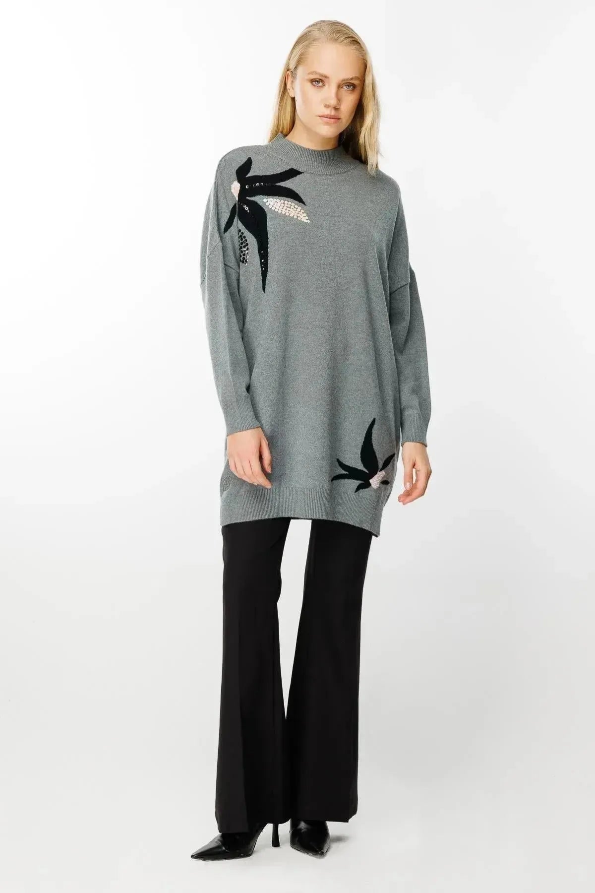 Leaf Patterned Knit Tunic