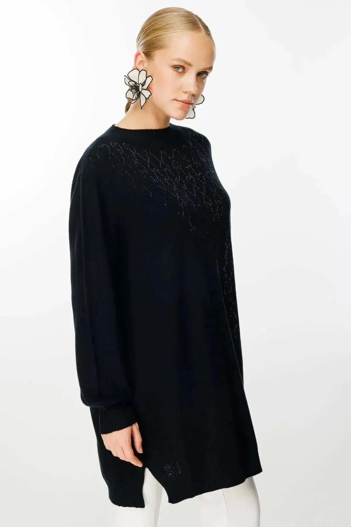 Taş Detaylı Triko Tunik