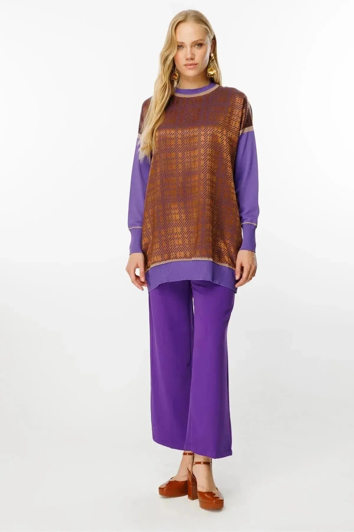 Two-Tone Square Patterned Tunic