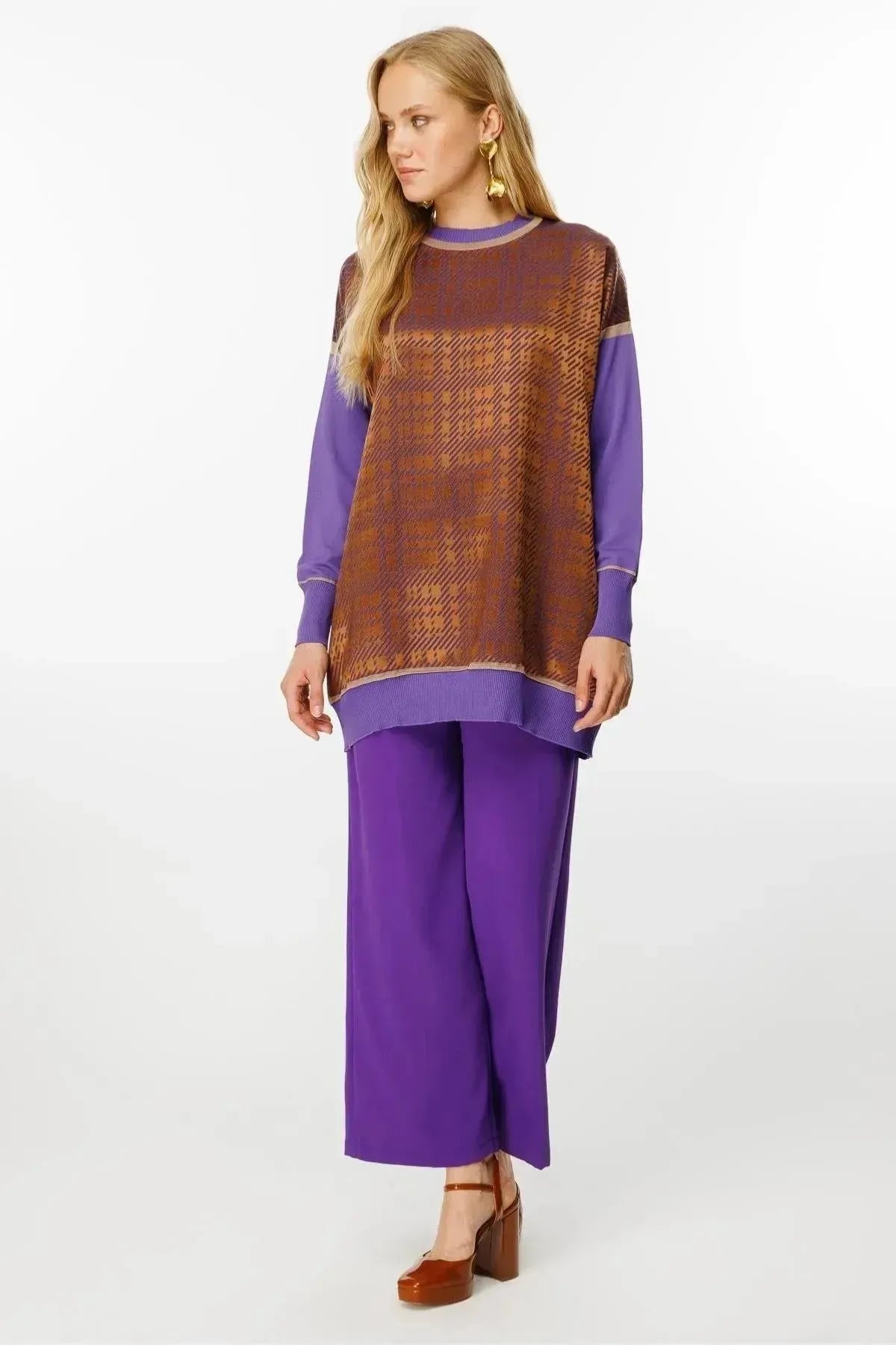 Two-Tone Square Patterned Tunic