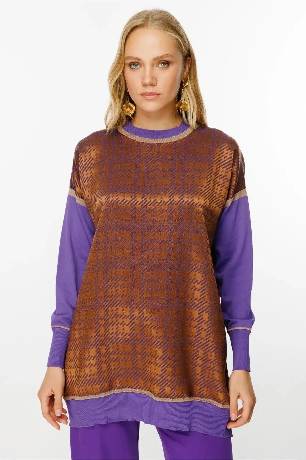 Two-Tone Square Patterned Tunic