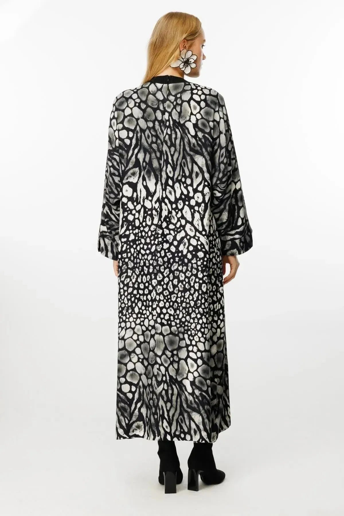 Black and White Leopard Print Full Length Dress