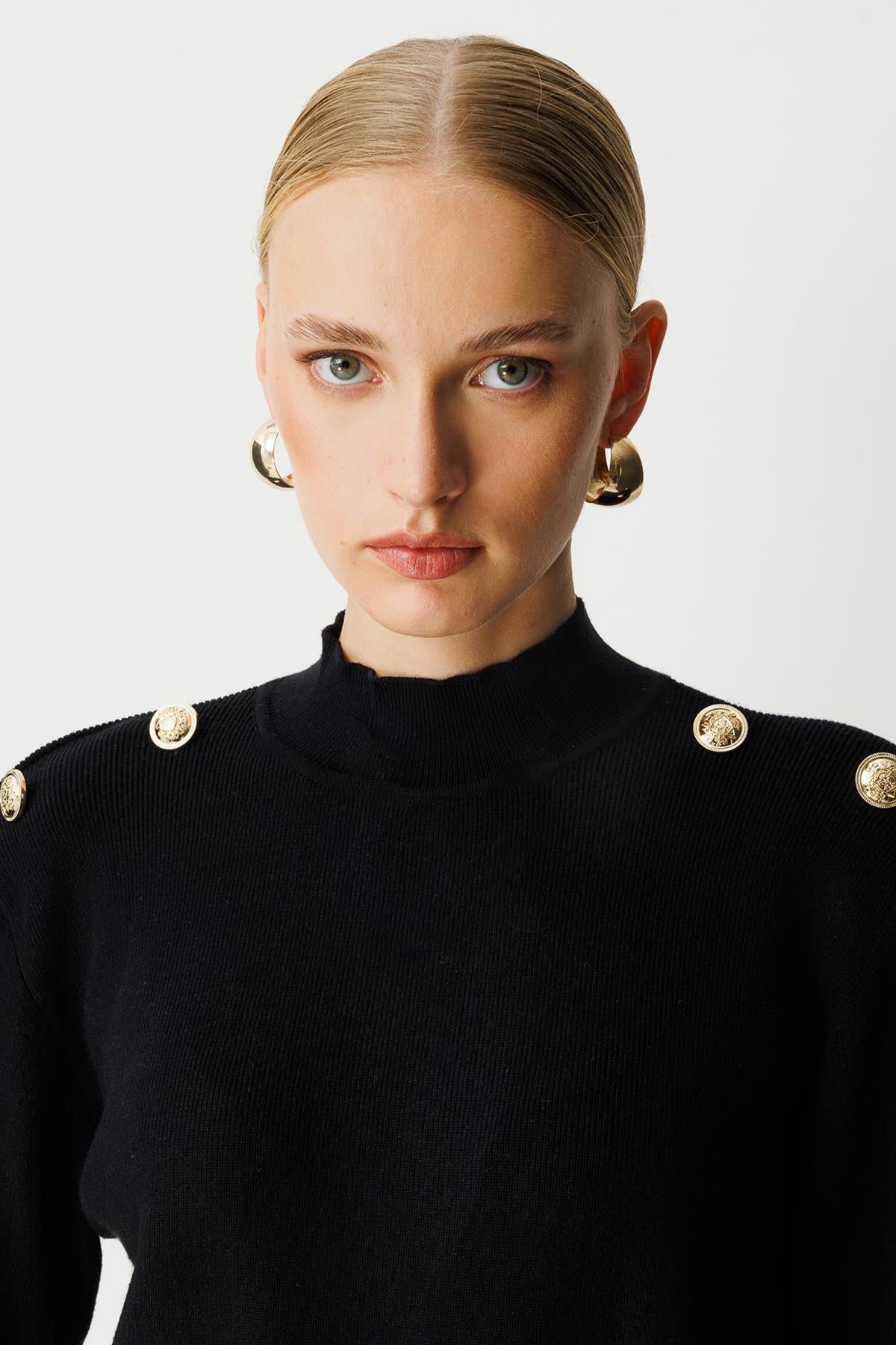 Metal Düğmeli Triko Kısa Tunik