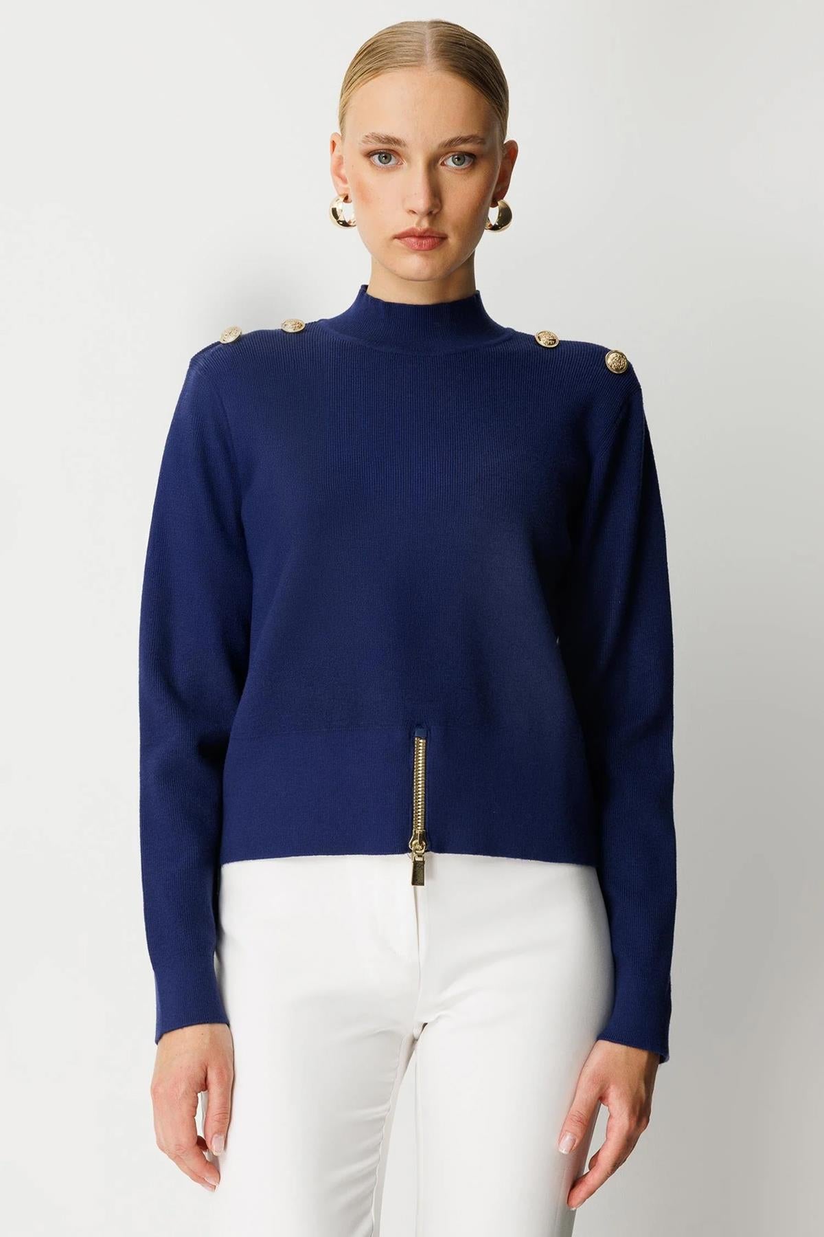 Metal Düğmeli Triko Kısa Tunik