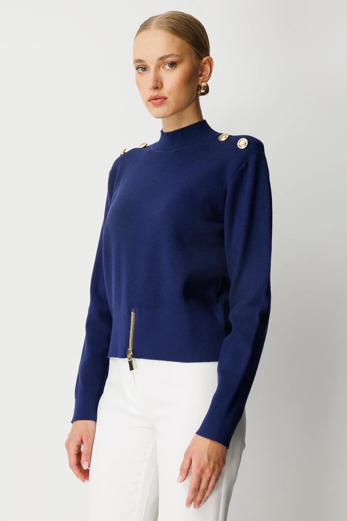 Metal Düğmeli Triko Kısa Tunik