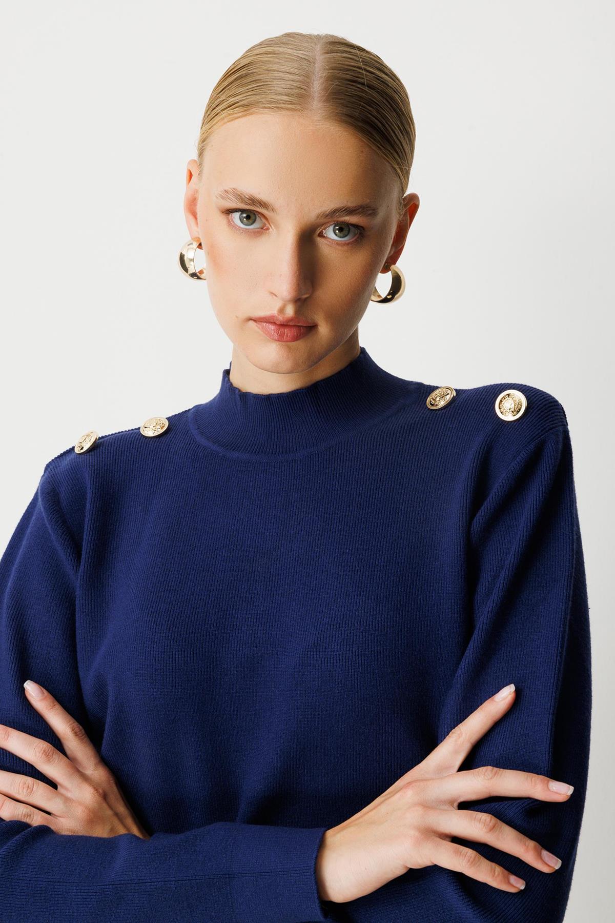 Metal Düğmeli Triko Kısa Tunik