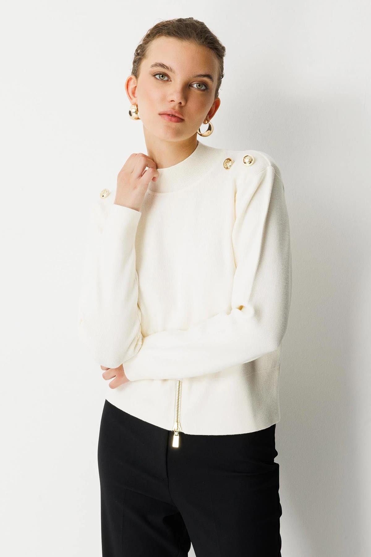 Metal Düğmeli Triko Kısa Tunik