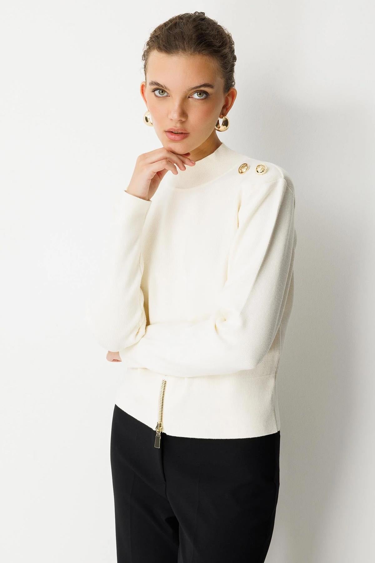 Metal Düğmeli Triko Kısa Tunik