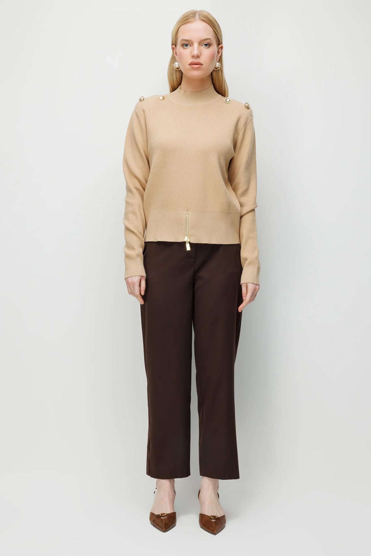 Metal Düğmeli Triko Kısa Tunik