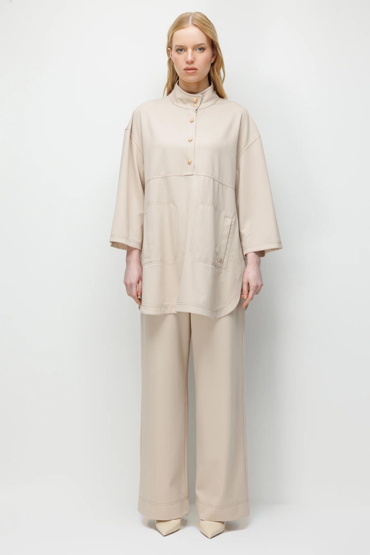 Yan Dantel Detaylı Tunik Pantolon Takım