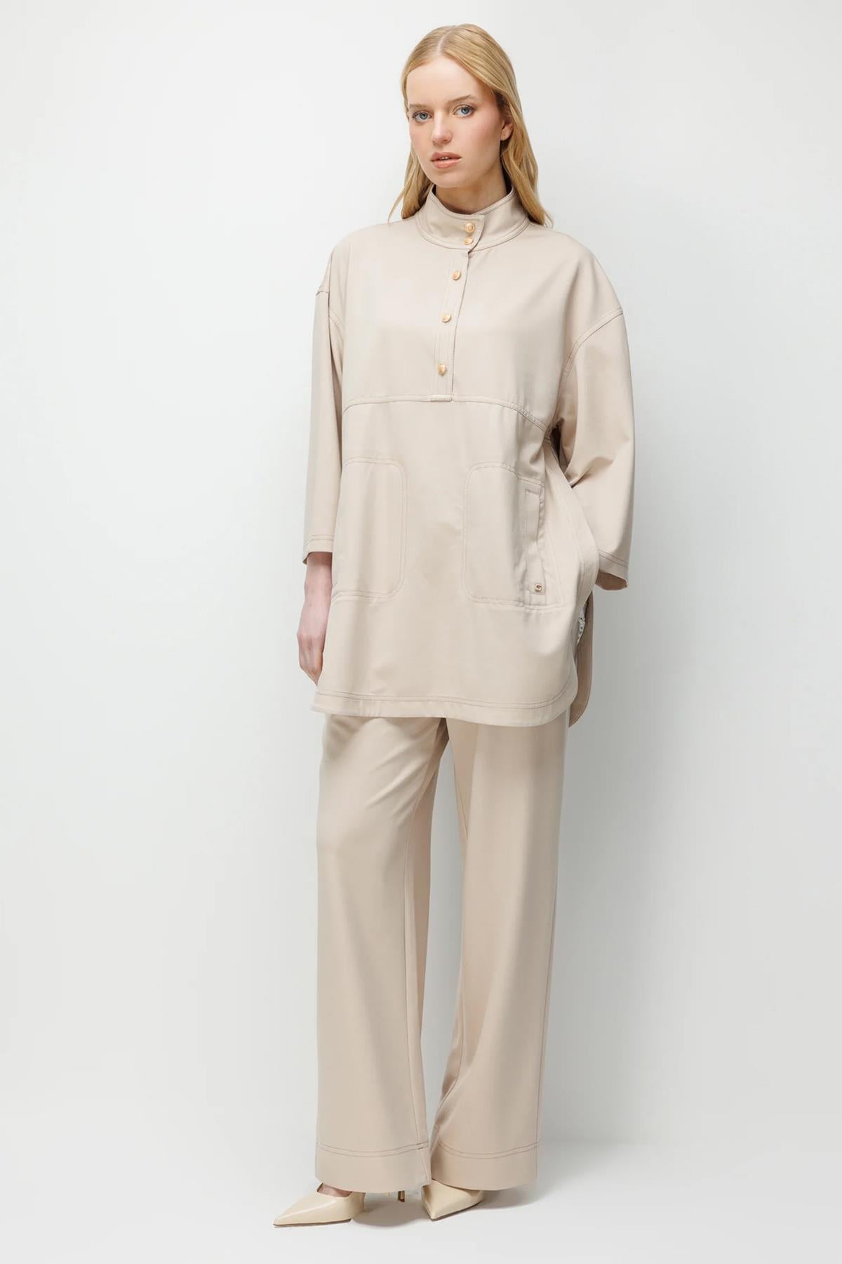 Yan Dantel Detaylı Tunik Pantolon Takım