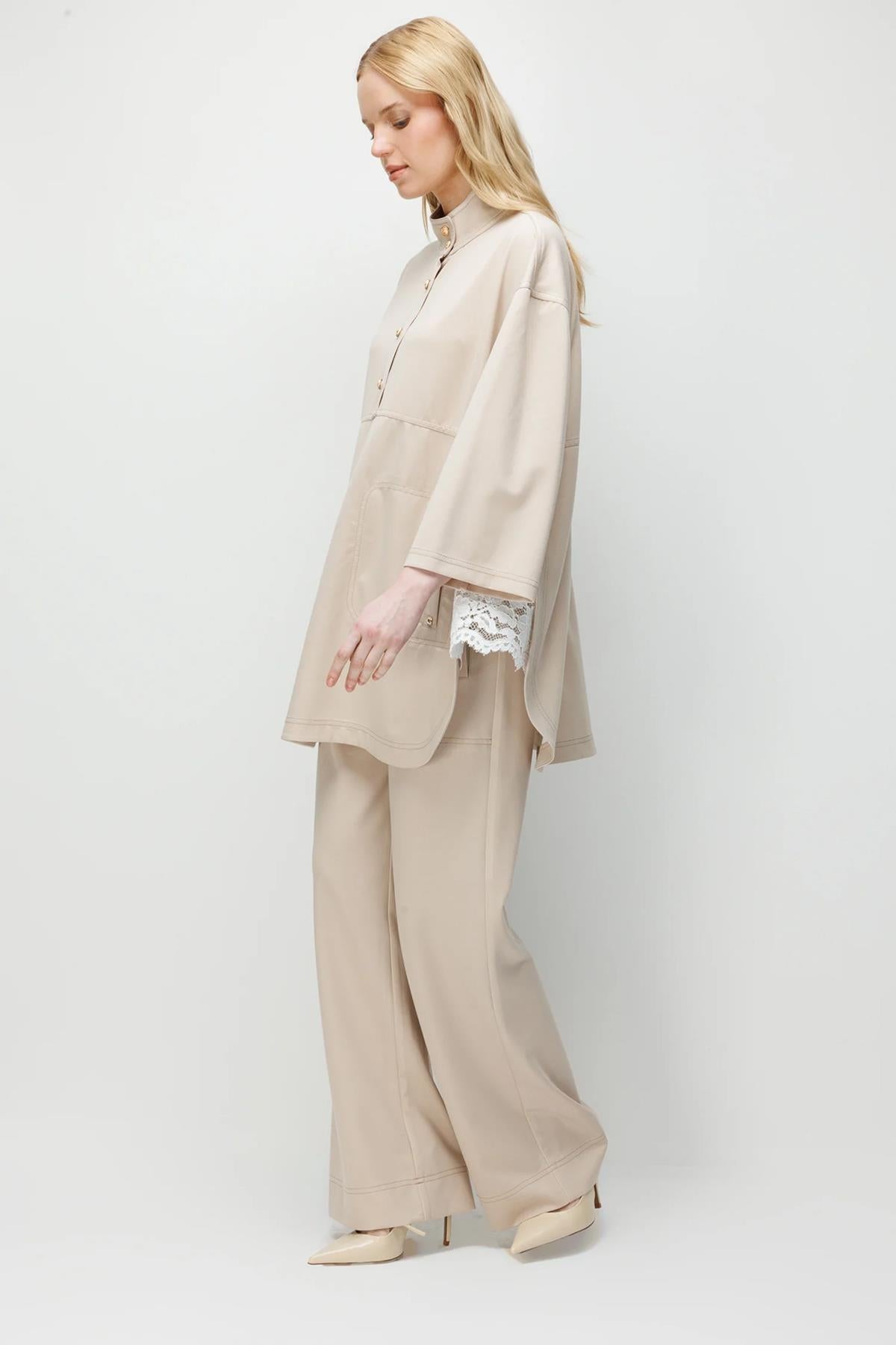 Yan Dantel Detaylı Tunik Pantolon Takım