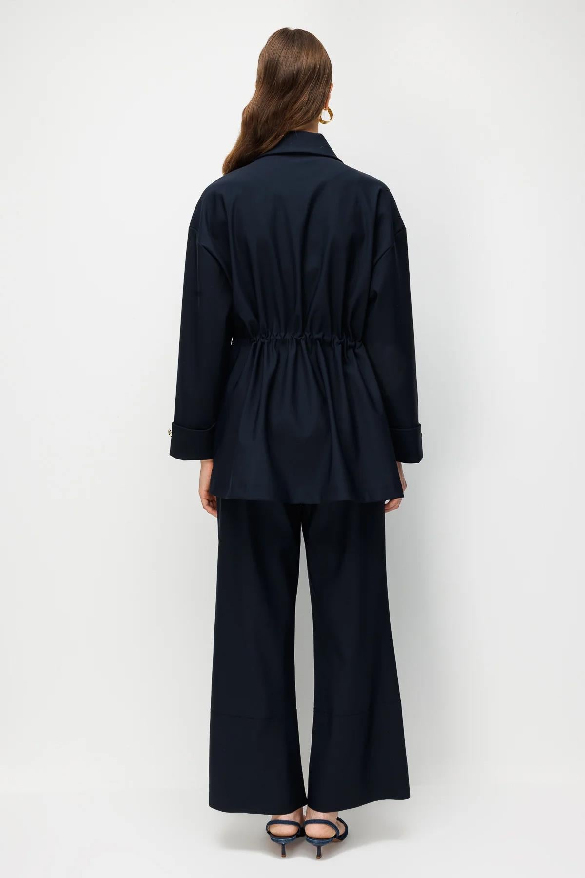 Shirred Waist Decorative Button Jacket and Trousers Set