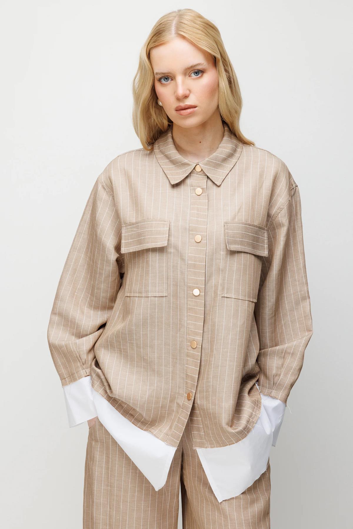 Çizgili Oversize Gömlek Pantolon Takım