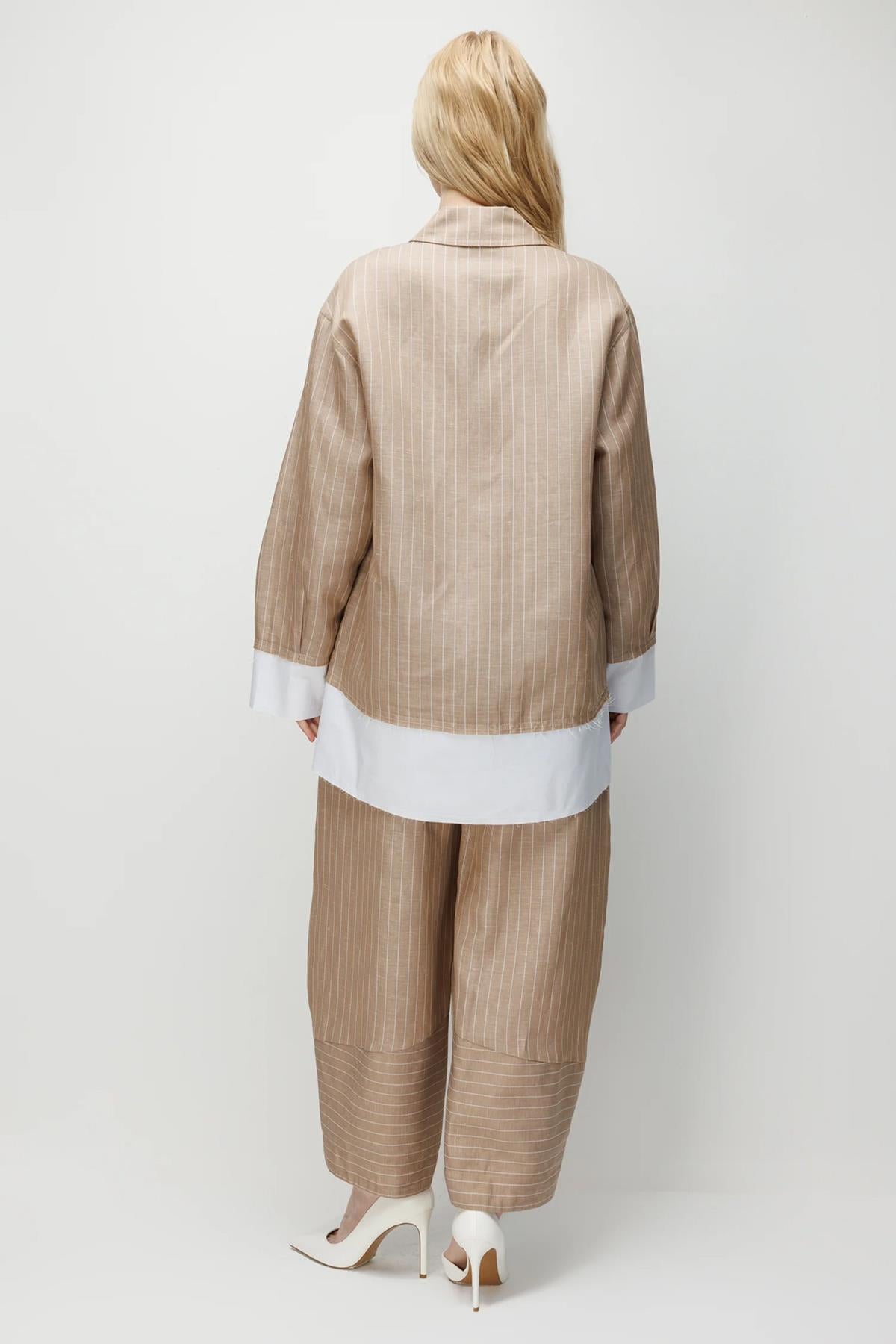 Çizgili Oversize Gömlek Pantolon Takım