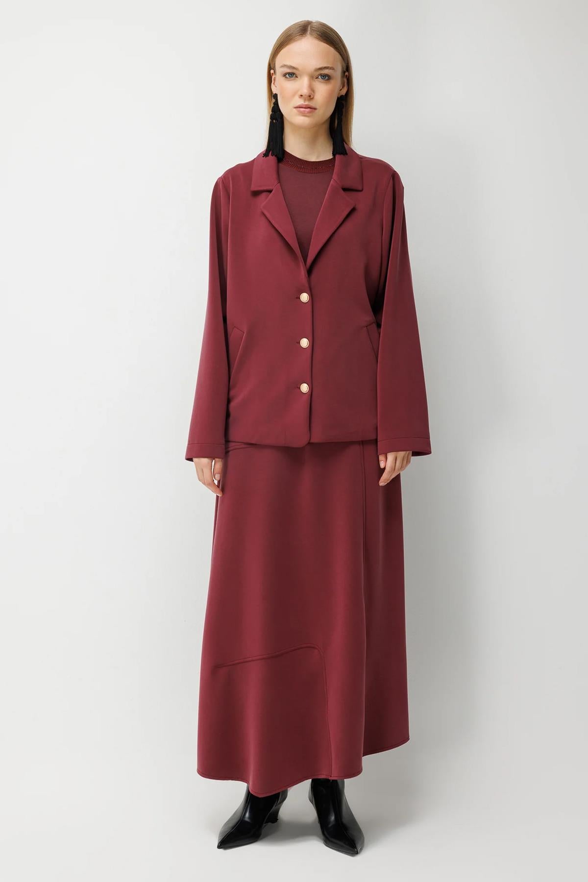 Ribbed Detail Blazer Jacket and Skirt Set