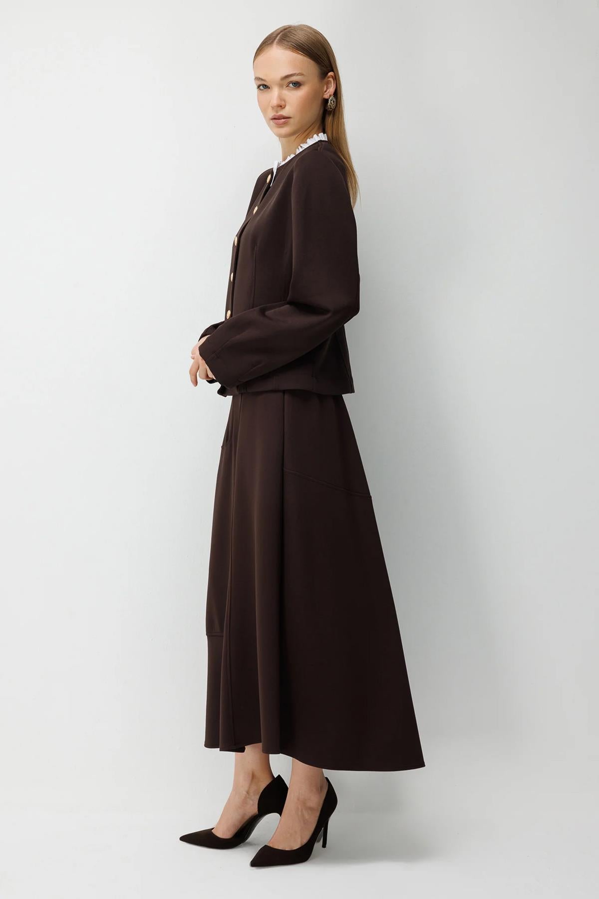 Collar Ruffle Detailed Short Jacket and Skirt Set
