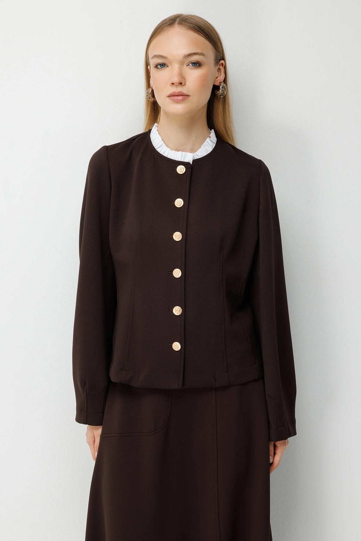 Collar Ruffle Detailed Short Jacket and Skirt Set