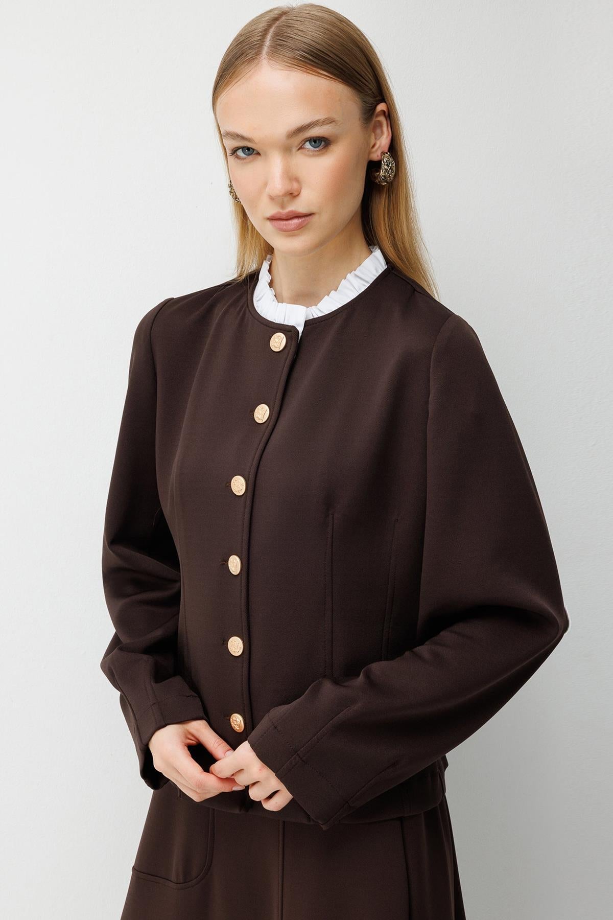 Collar Ruffle Detailed Short Jacket and Skirt Set