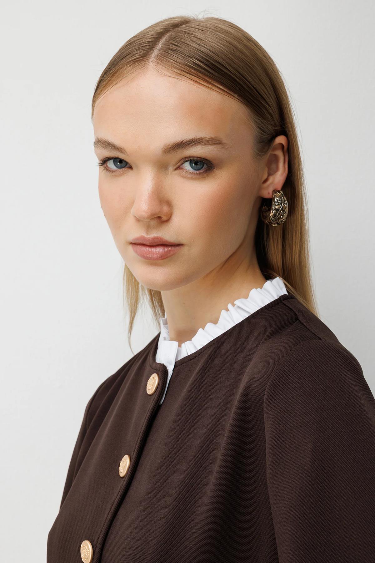 Collar Ruffle Detailed Short Jacket and Skirt Set