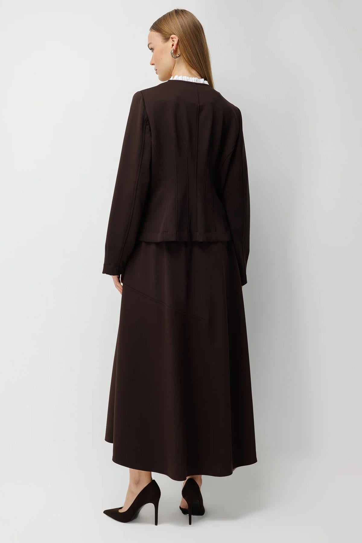 Collar Ruffle Detailed Short Jacket and Skirt Set