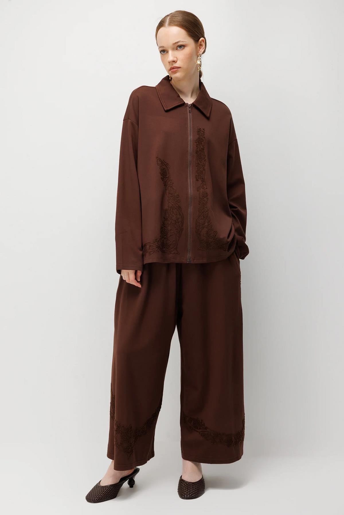 Floral Nakış Detaylı Oversize Takım