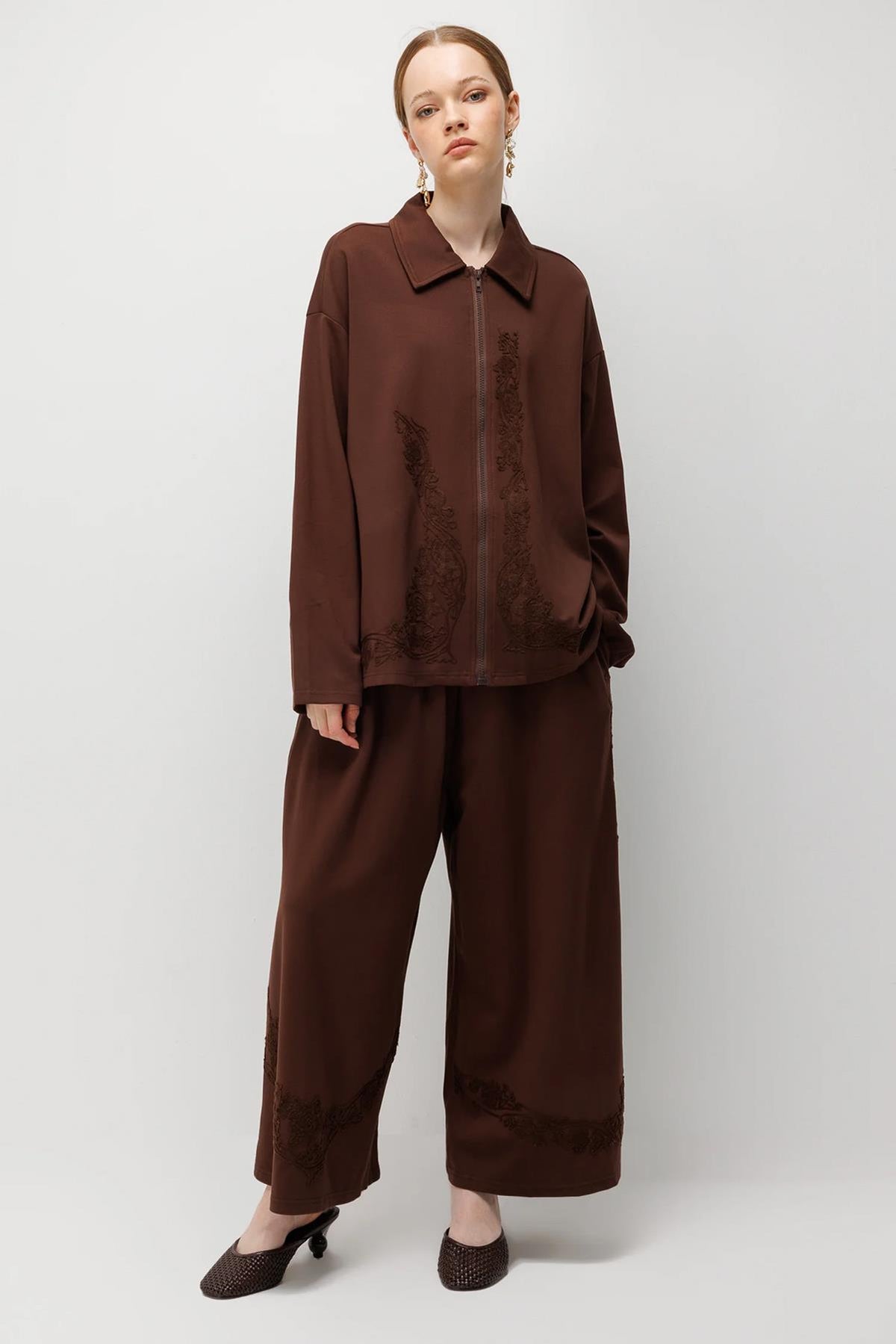 Floral Nakış Detaylı Oversize Takım