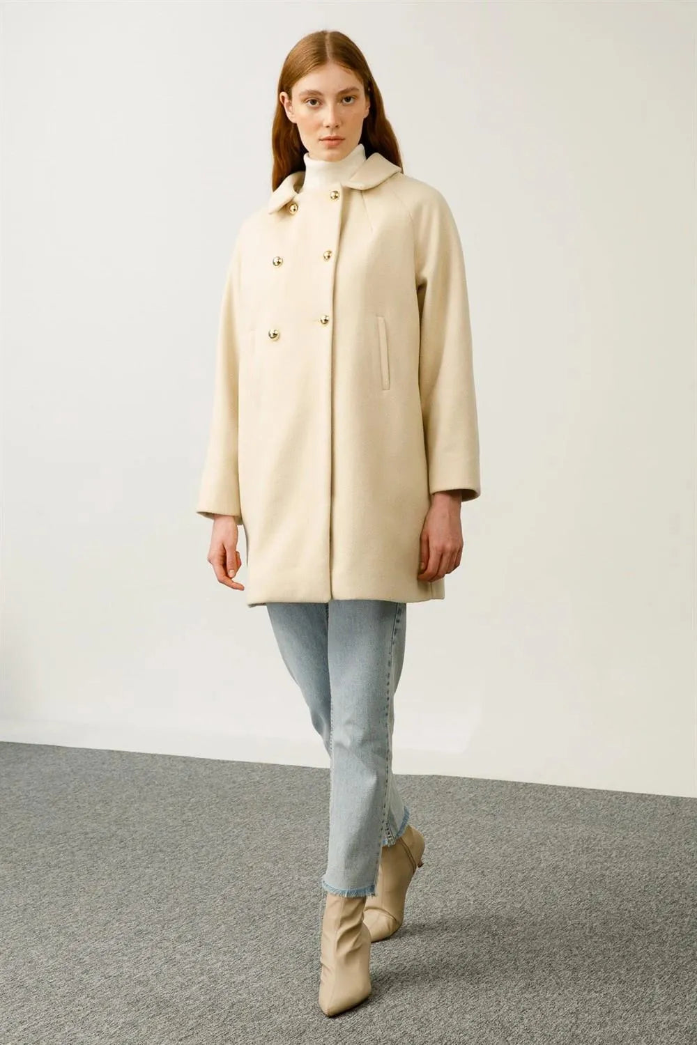 Gold Buttoned Cashmere Women's Coat