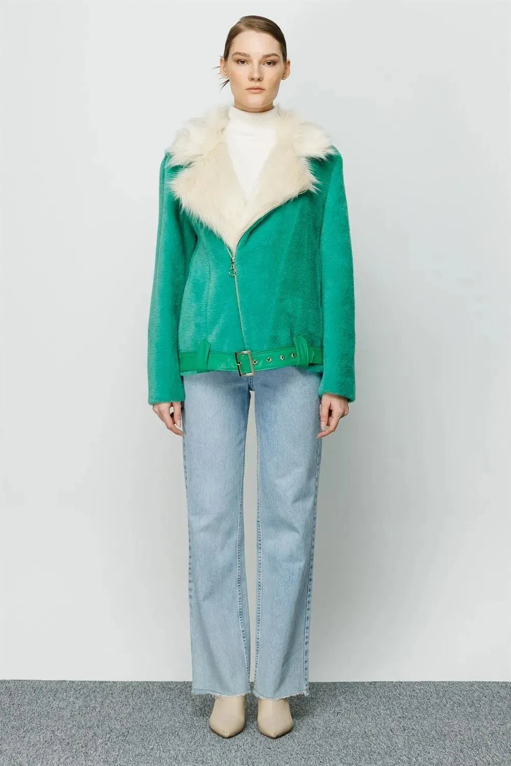 Furry Zippered Plush Short Coat