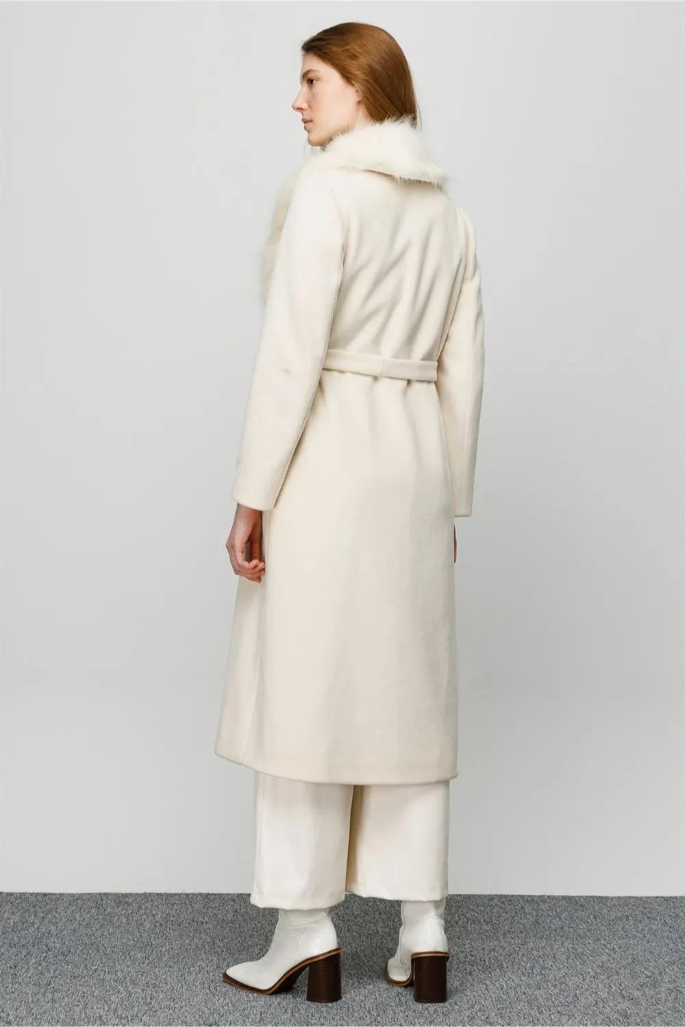 Shawl Collar Fur Belted Women's Coat