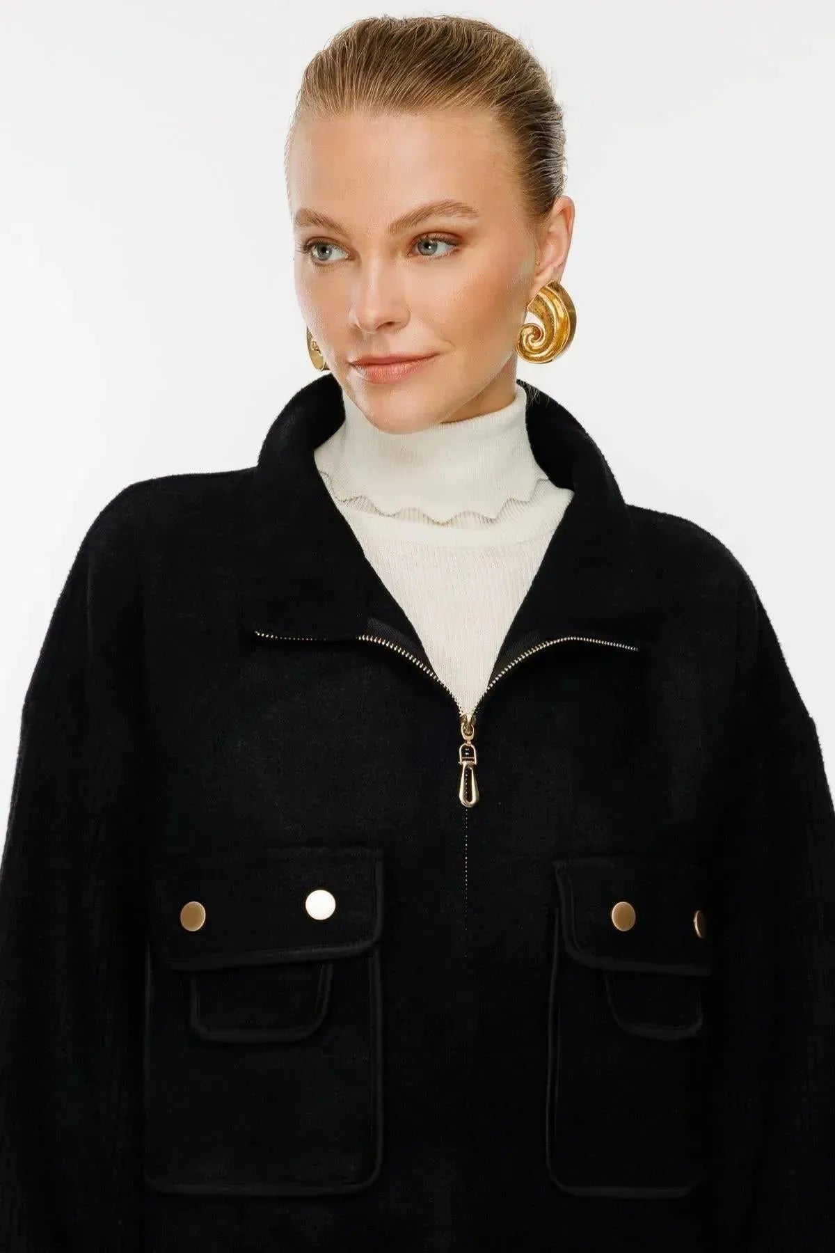 Knitted Sleeves Large Pocket Coat