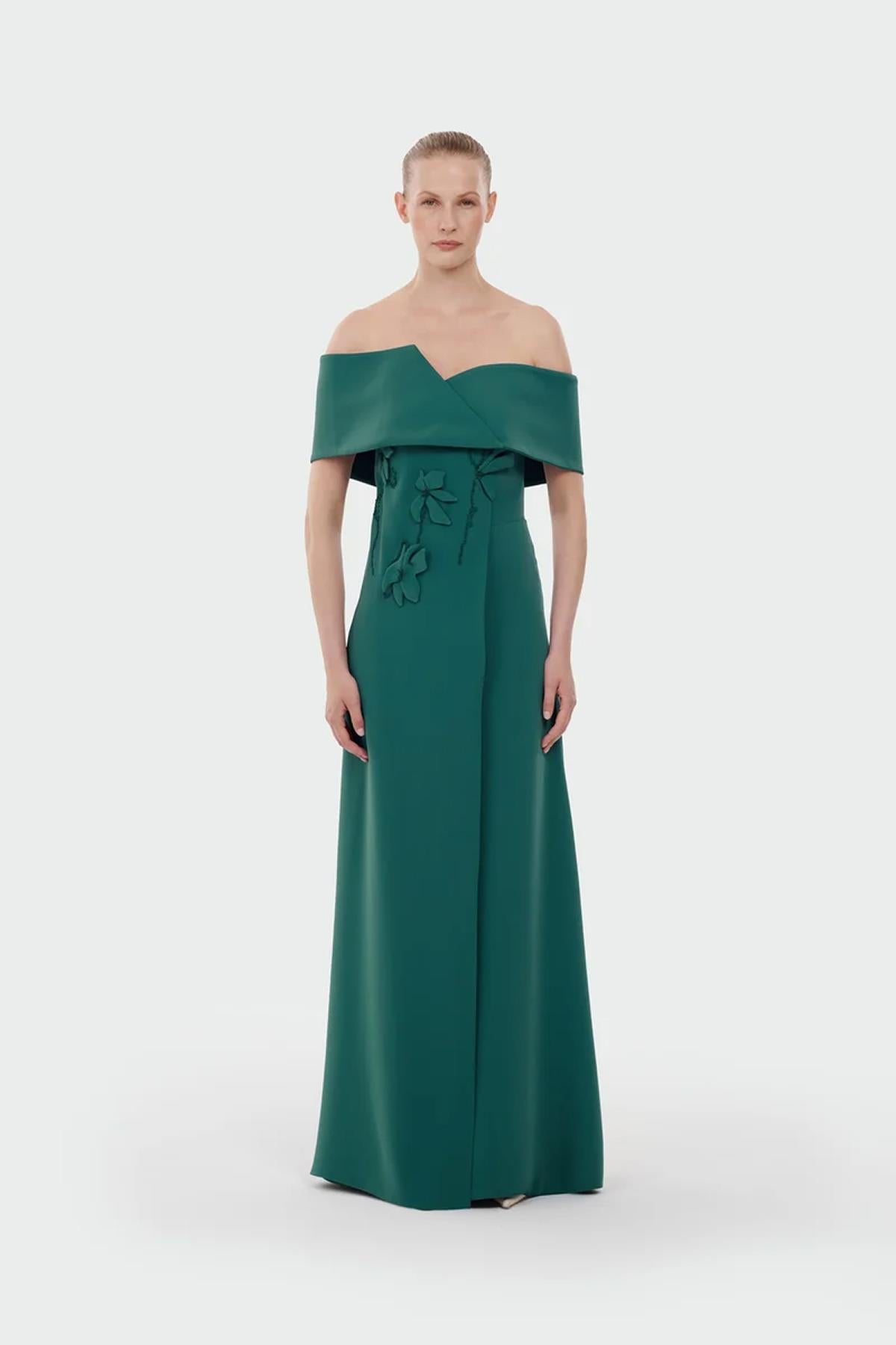 Boat Neck Jumpsuit with Floral Appliqué