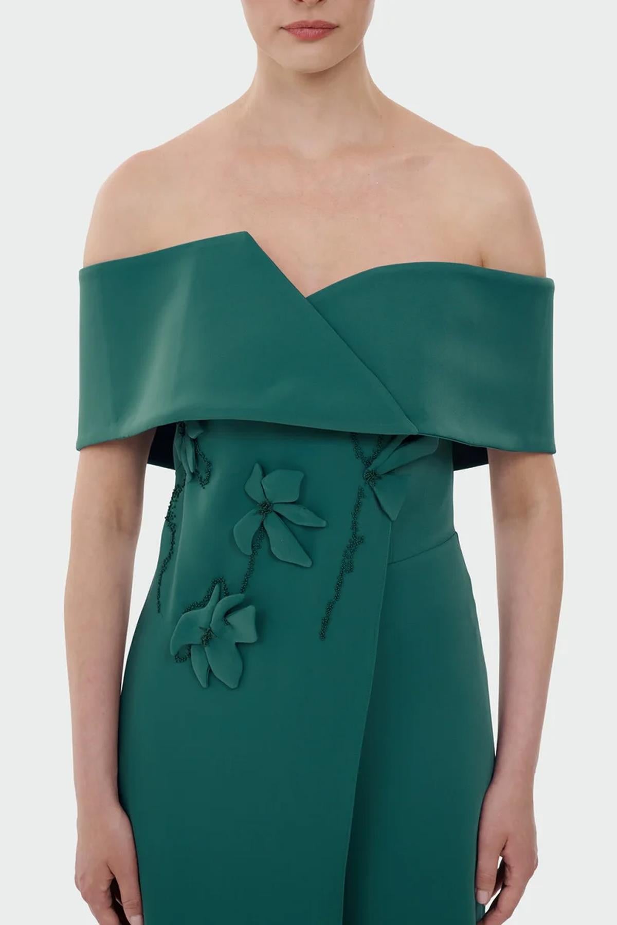 Boat Neck Jumpsuit with Floral Appliqué